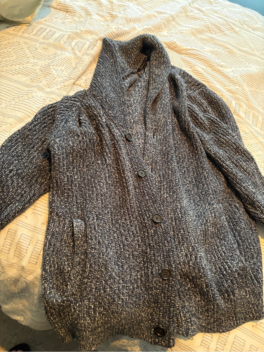 Banana republic L Men's Cozy Marled 100% cotton Cardigan Sweater - Navy & White